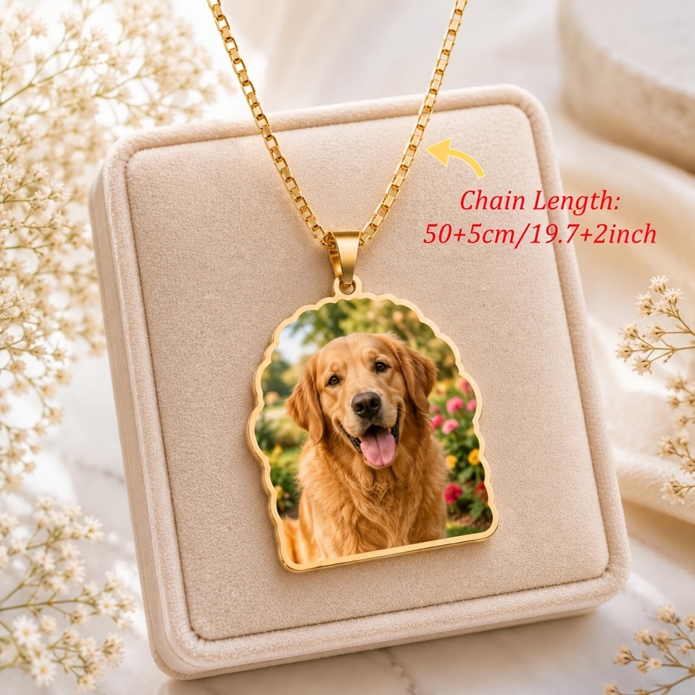 Custom Couple Photo Golden Box Chain Necklace